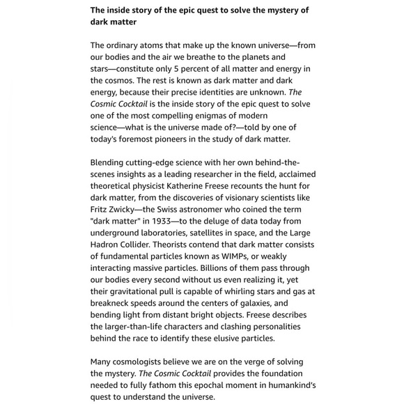 The Cosmic Cocktail Book Three Parts Dark Matter by Katherine Freese Paperback - Picture 2 of 15